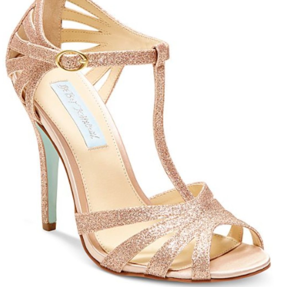 Betsey Johnson Shoes Women's Evening T Strap Glitter Open Toe Heels 6.5